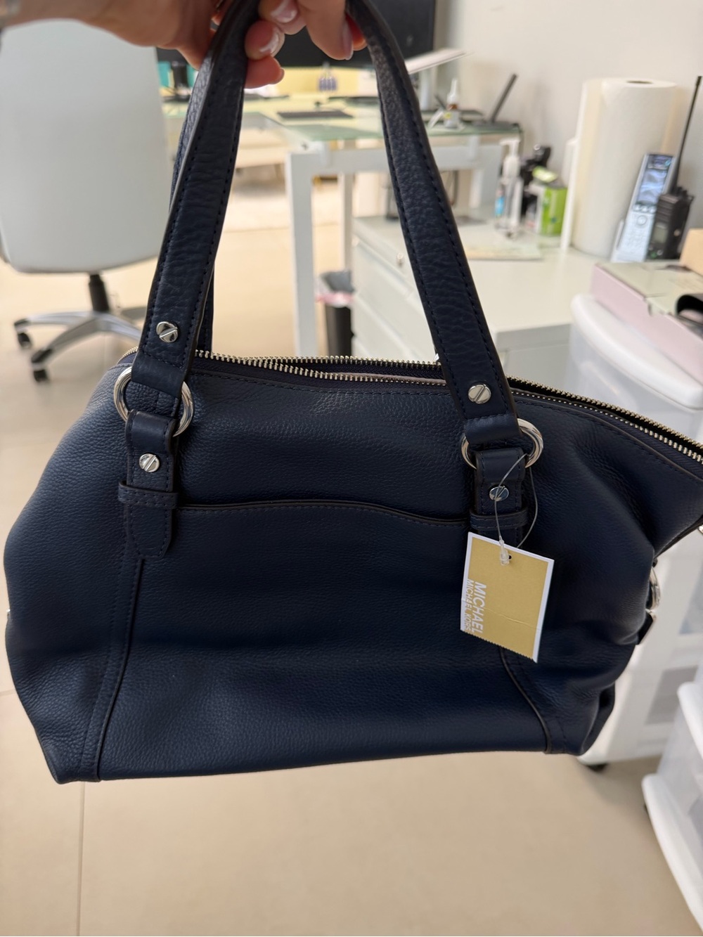 Michael Kors Navy Pebbled Leather Shoulder Bag